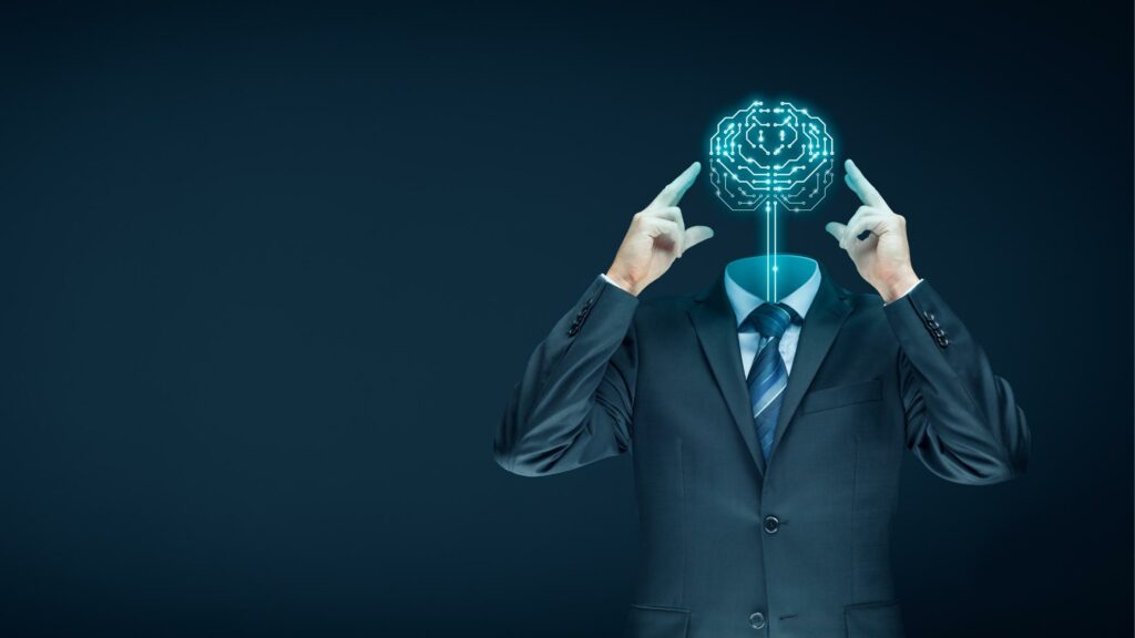 a fictional image of a man with an AI brain for prompt generator