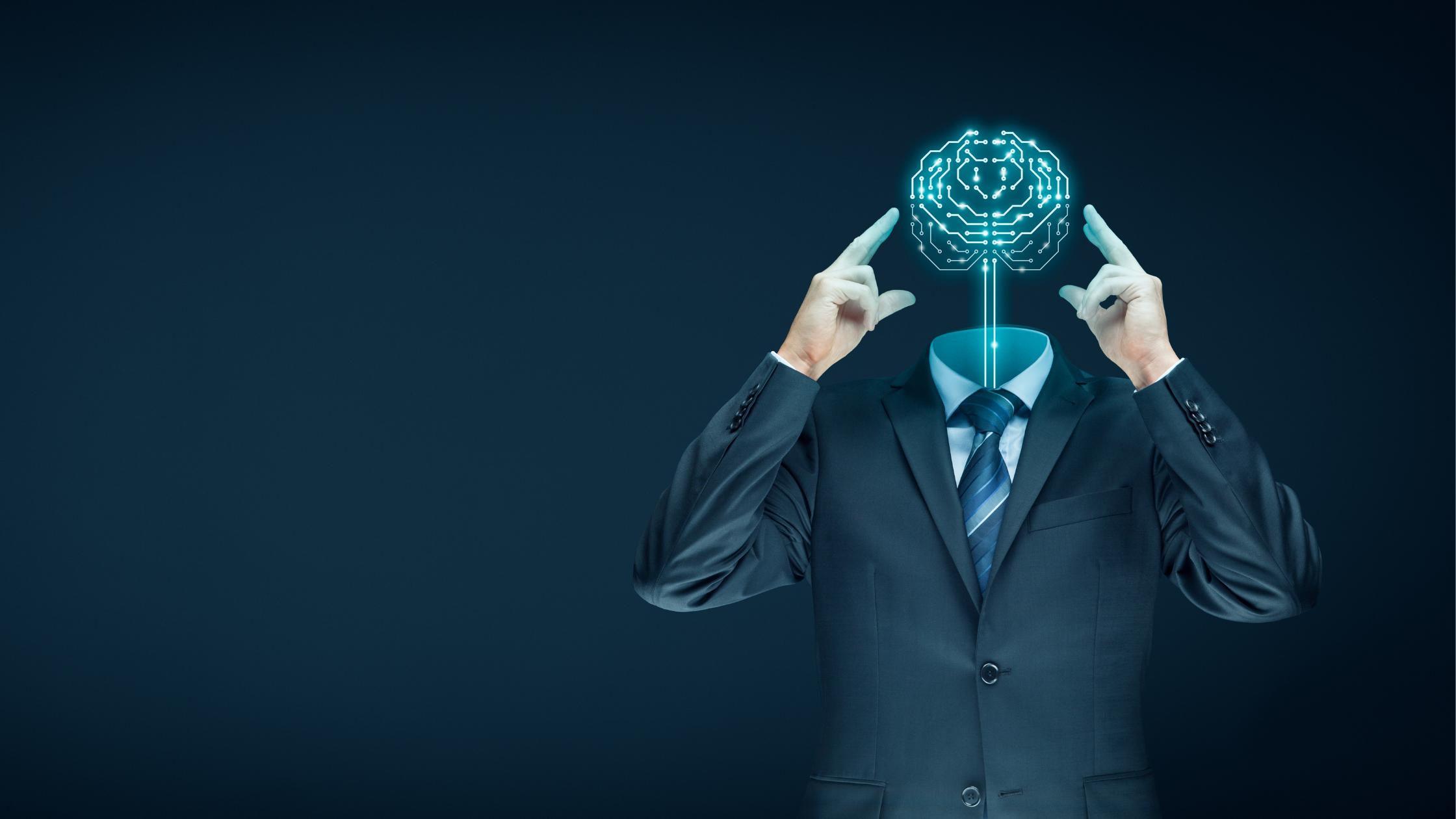 a fictional image of a man with an AI brain for prompt generator