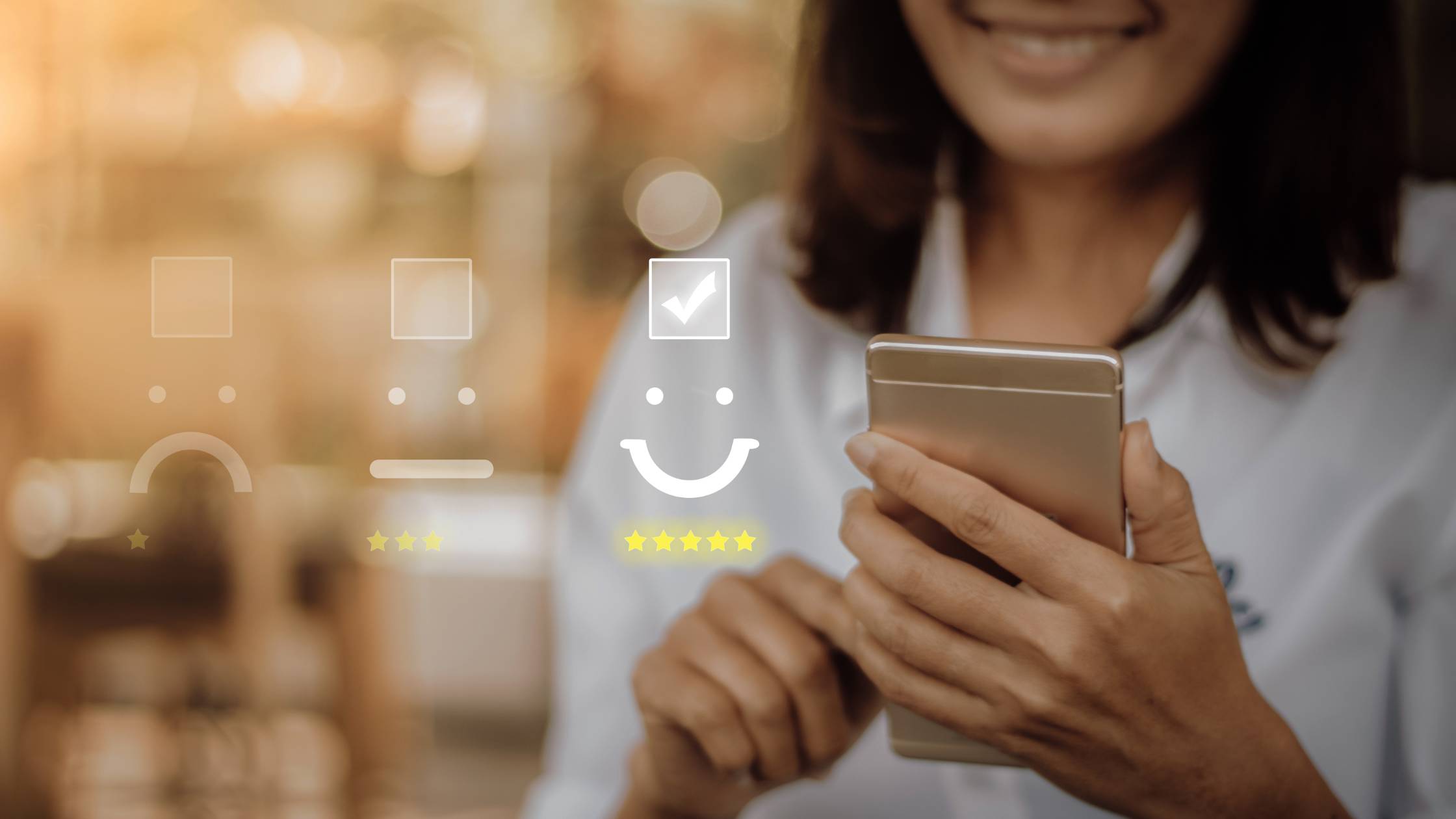 a woman reviewing great customer experience